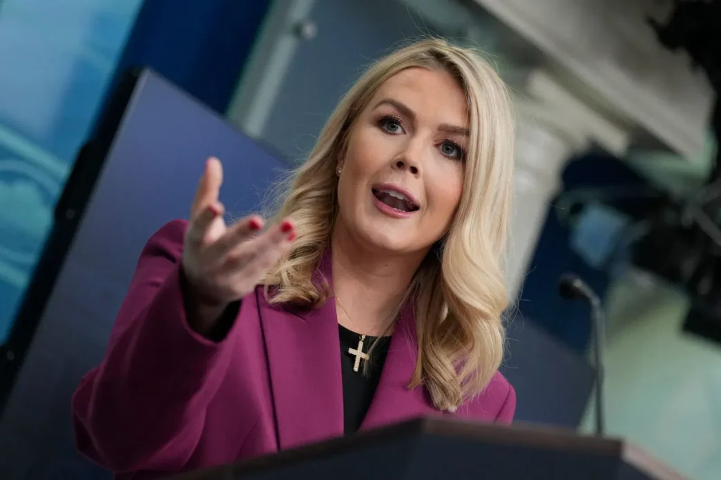 White House press secretary Karoline Leavitt speaks at the daily briefing at the White House in Washington Tuesday, Jan. 28, 2025. (AP Photo/Ben Curtis)