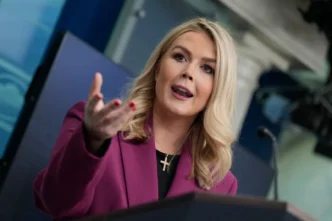 White House press secretary Karoline Leavitt speaks at the daily briefing at the White House in Washington Tuesday, Jan. 28, 2025. (AP Photo/Ben Curtis)