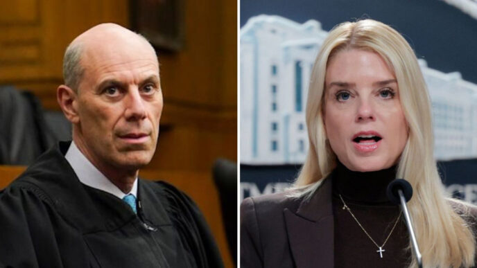 Attorney General Pam Bondi, right, has questioned federal Judge James E. Boasberg's demands for information about illegal immigrants who were flown to El Salvador Saturday. (Carolyn Van Houten - The Washington Post / Getty Images; Anna Moneymaker / Getty Images )