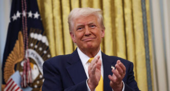 President Donald Trump in the Oval Office at the White House on Feb. 21. Win McNamee—Getty Images