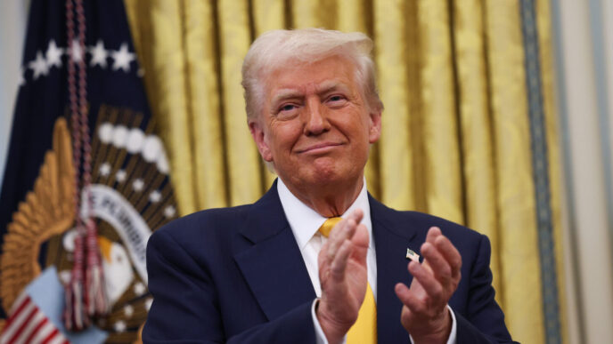 President Donald Trump in the Oval Office at the White House on Feb. 21. Win McNamee—Getty Images